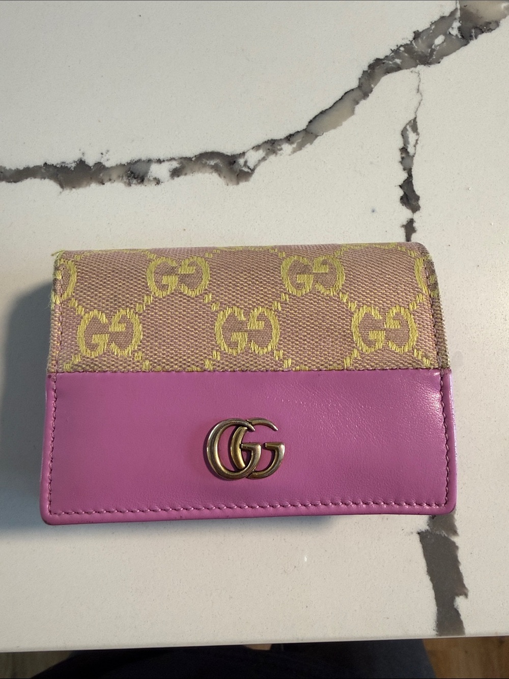 Gucci Beige GG Canvas with Pink Leather Card Case